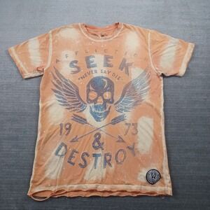 Vintage Affliction Y2K Shirt Mens M Yellow Distressed Seek Destroy Goth Skull